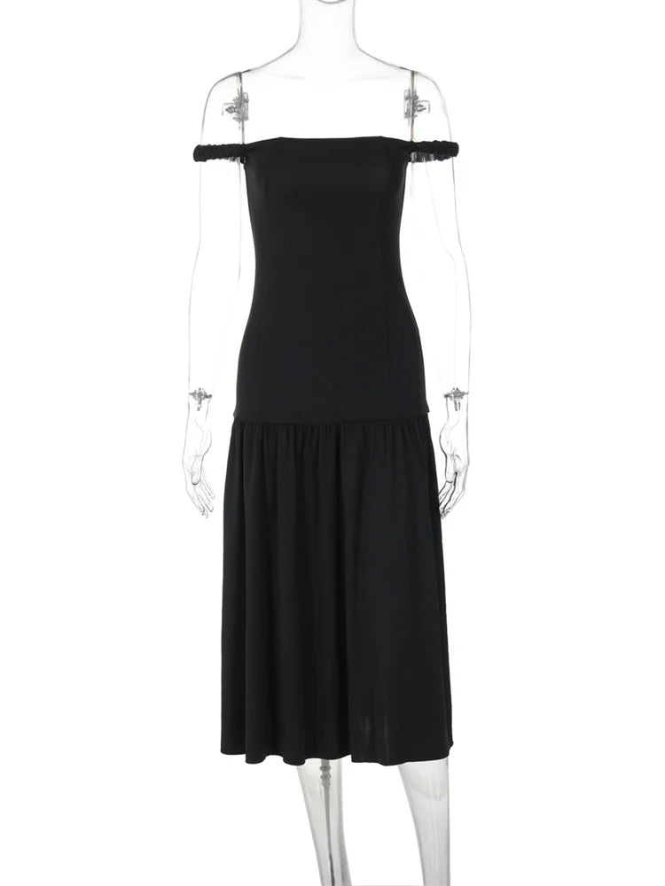 Off-Shoulder Black Slim High Waist Backless Summer Dress - Image 6