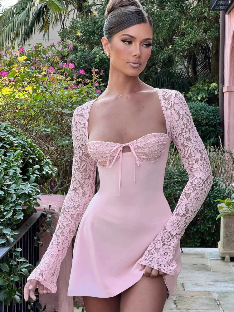 Women's Sexy Lace Patchwork Backless Mini Dress - Image 8