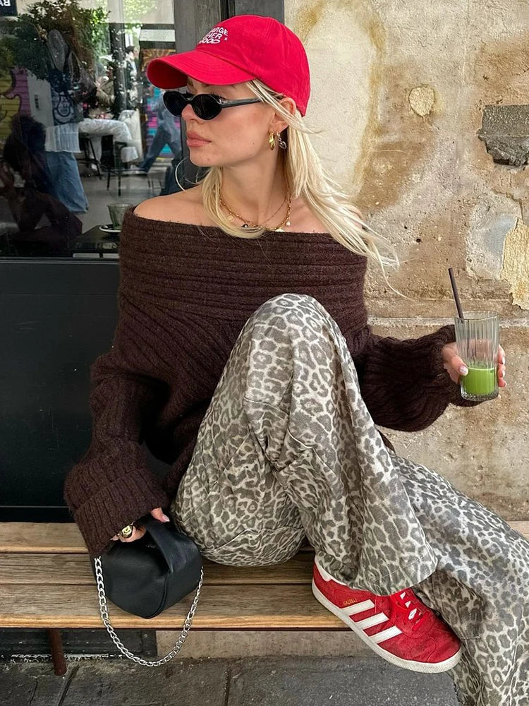 Women's Off-Shoulder Oversized Knit Pullover Sweater - Image 5