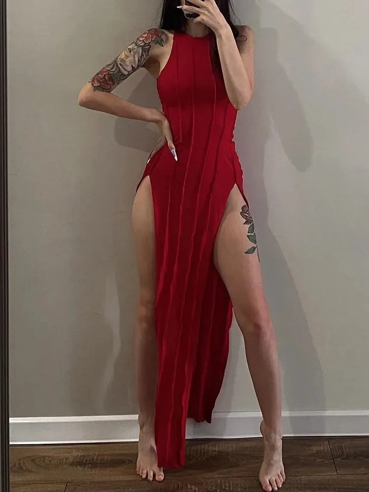 Elegant Long Sleeveless Slit Dress for Women - Party Ready - Image 6