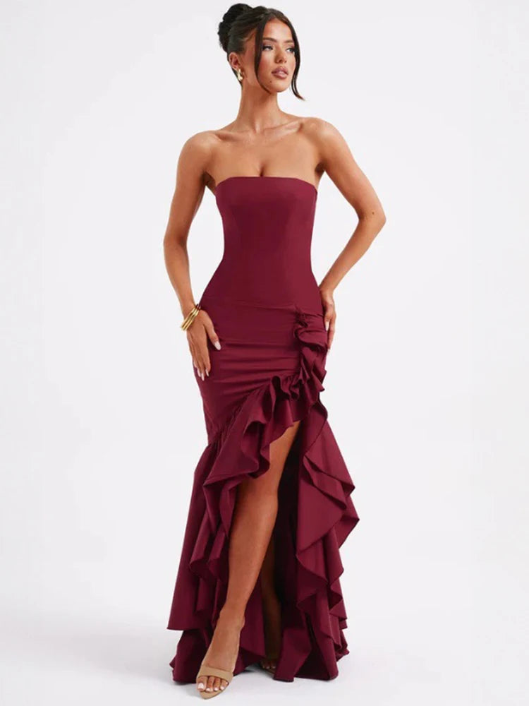 Sexy Strapless High Split Ruffle Dress for Night Out - Image 9