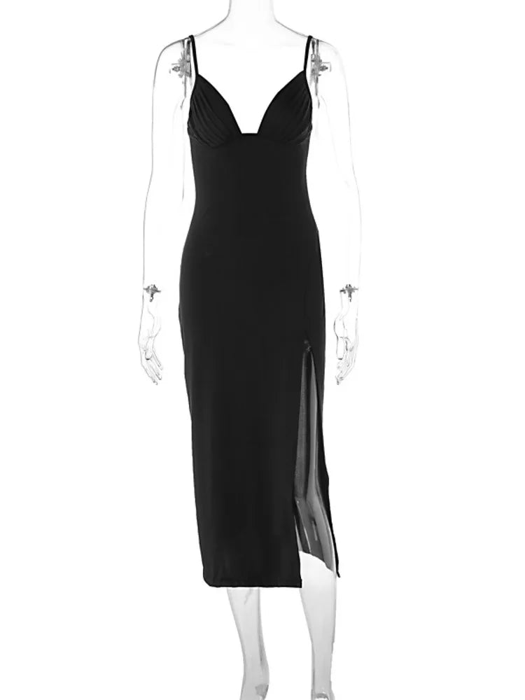 Solid Sexy V-Neck Backless Midi Dress for Women - Image 6