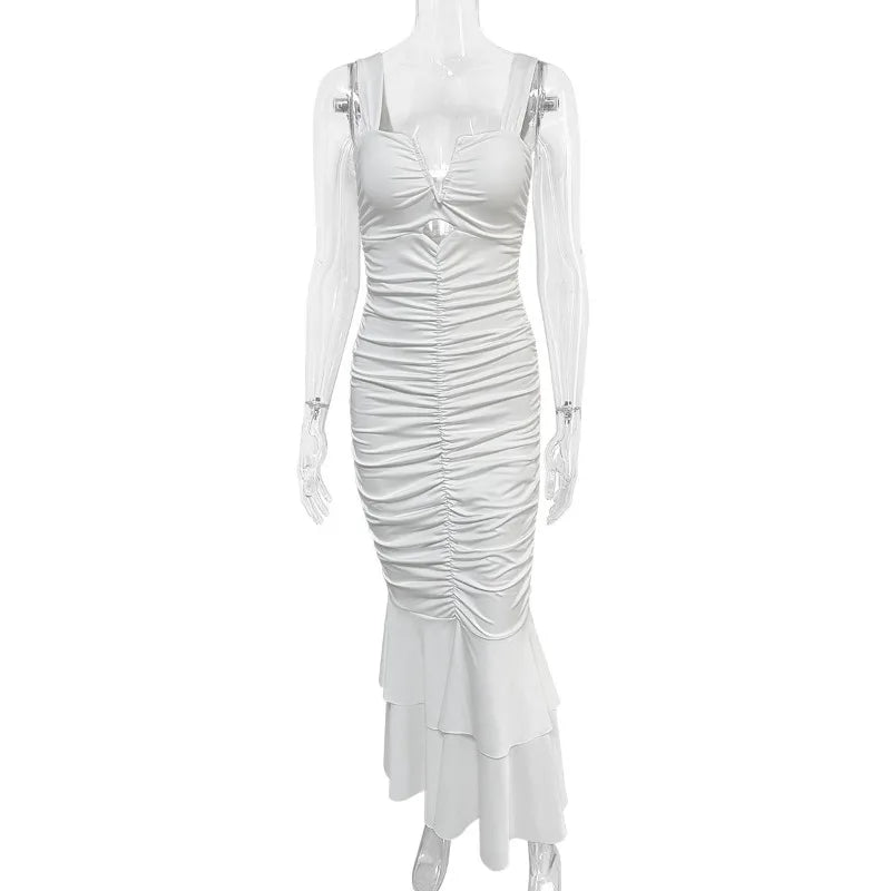 Elegant Off-Shoulder White Ruffle Summer Evening Dress - Image 6