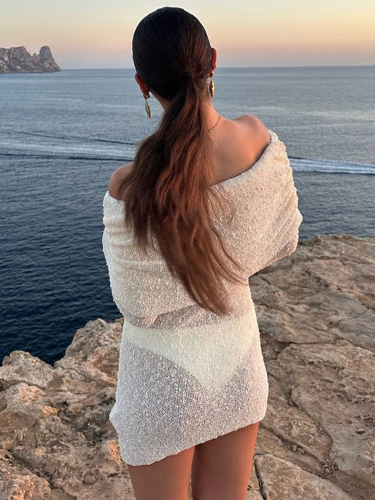 Women's Summer Knitted Hollow Mini Dress - Slim Fit - Image 4