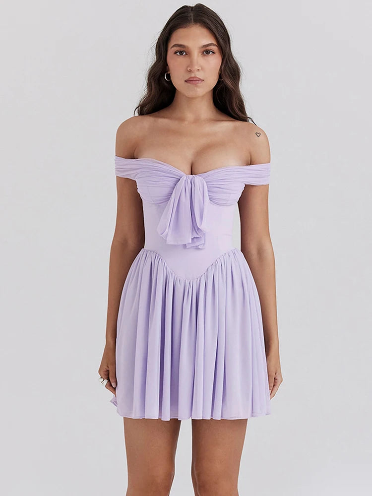 Elegant One Shoulder Mesh Lace-Up Pleated Skirt for Women - Image 3