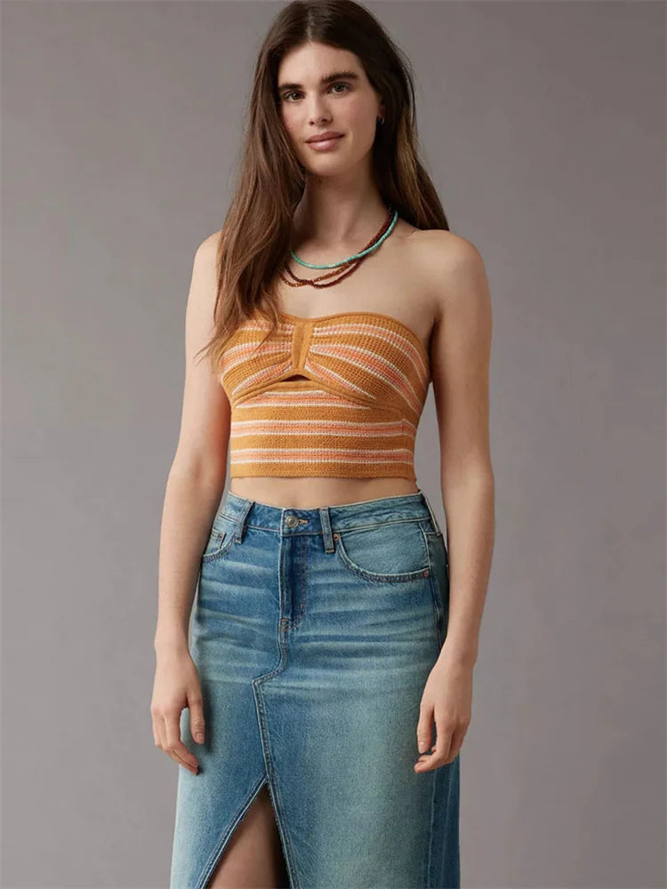 Backless Striped Knit Sweater Tank Top for Women - Image 14