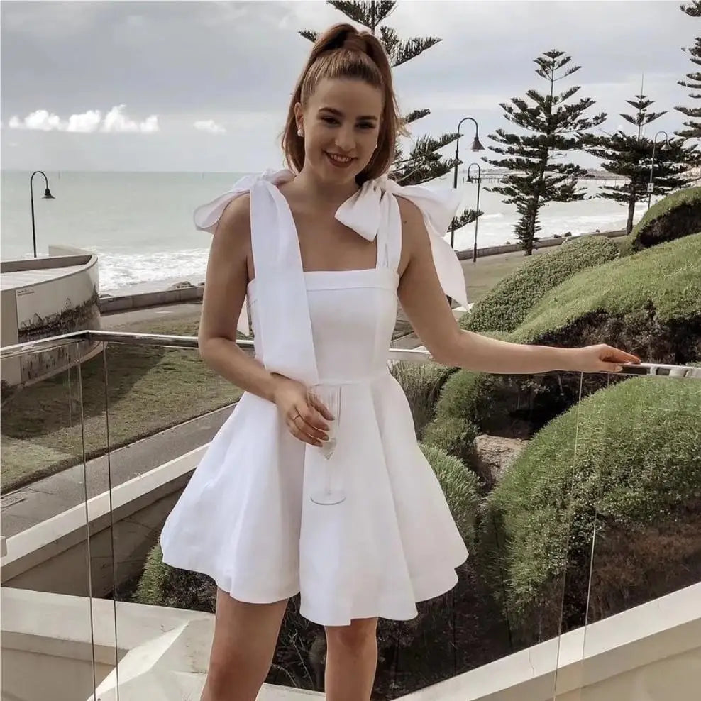 Elegant Ruffle Mini White Summer Dress for Parties - Image 4