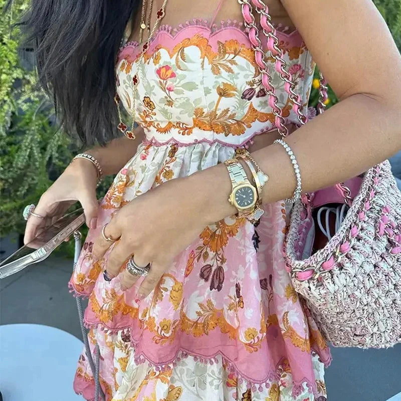 Elegant Off-Shoulder Floral Ruffle Suspender Dress for Summer - Image 4