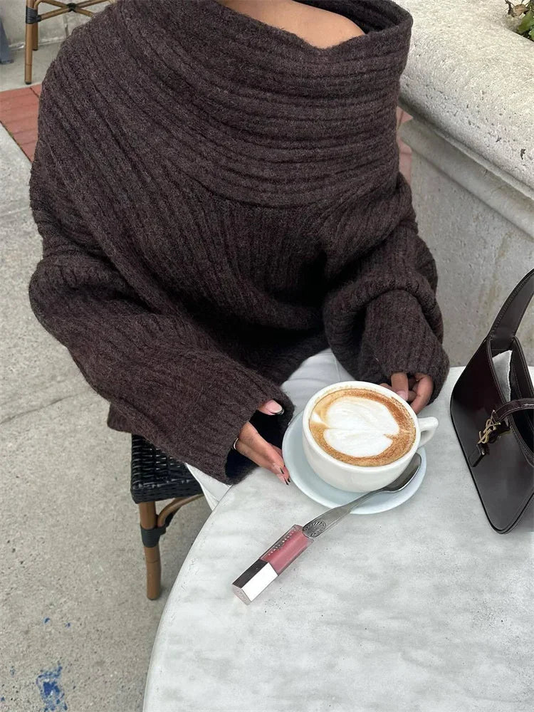 Women's Off-Shoulder Oversized Knit Pullover Sweater - Image 8