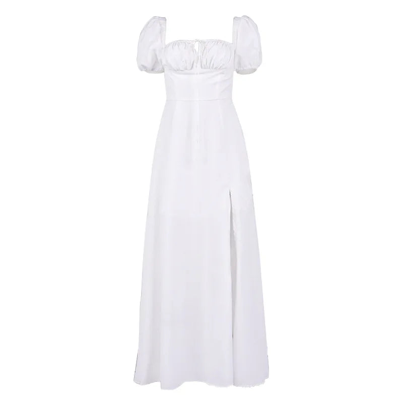 Elegant Off-Shoulder White Midi Dress with High Split - Image 7