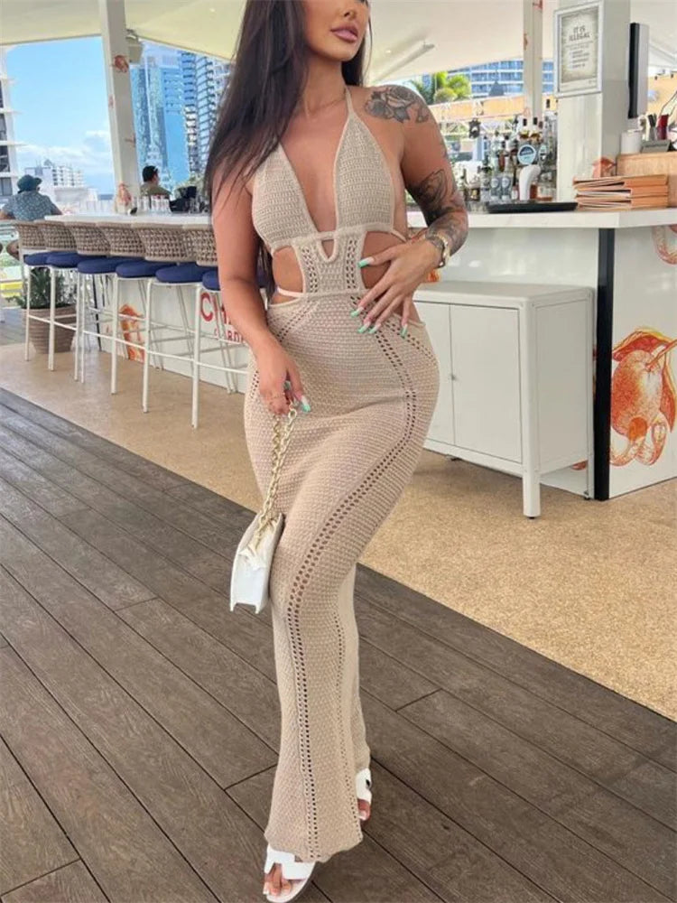 Slim Backless Lace-Up Maxi Dress for Beach Parties - Image 16