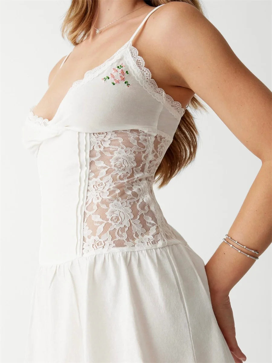 Women's Y2K Lace Patchwork Spaghetti Strap Mini Dress - Image 5