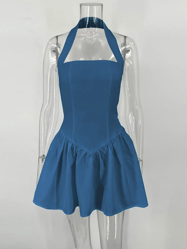Chic White Ruffled Halter Mini Dress for Women - Image 5