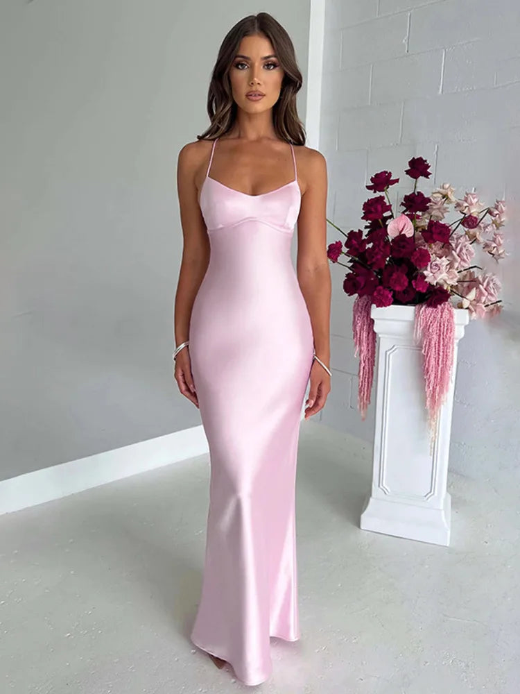 Elegant Open Back Satin Bodycon Dress for Parties