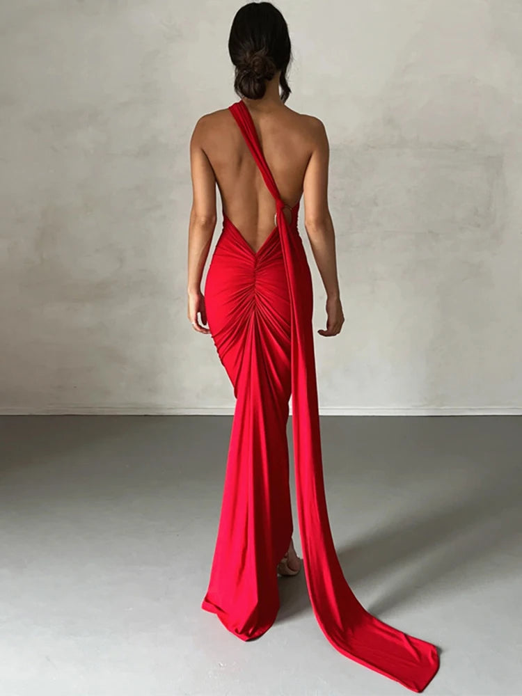 Oblique Backless Maxi Dress for Women - Summer Sexy Gown - Image 11