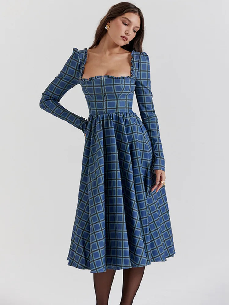 Elegant Long Sleeve Square Neck Floral Dress for Women - Image 7
