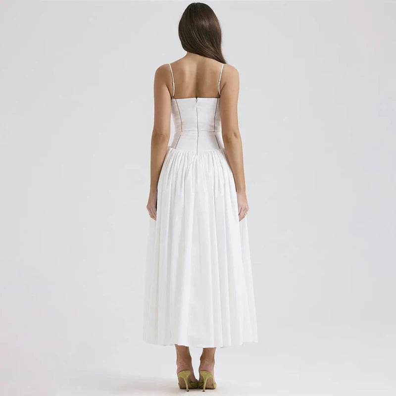 Elegant White Spaghetti Strap Backless Midi Dress for Women - Image 6