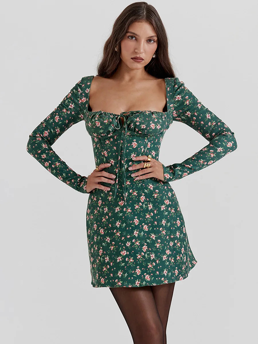 Elegant Long Sleeve Square Neck Floral Dress for Women - Image 6