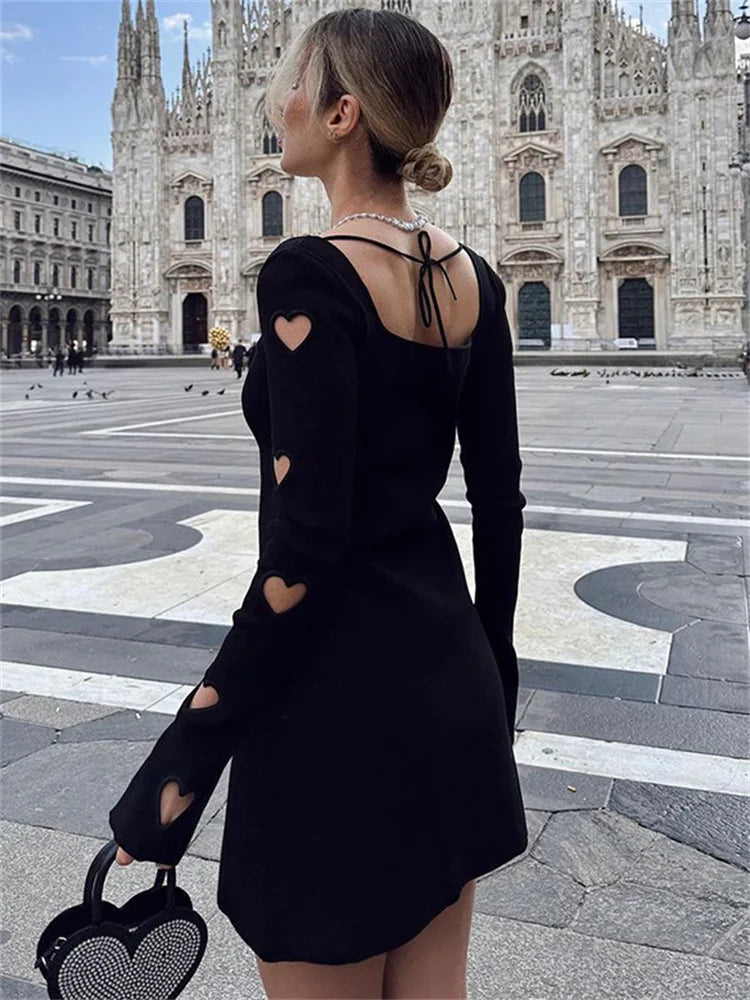 Backless Mini Dress with Hollow-Out Design and Square Collar - Image 3