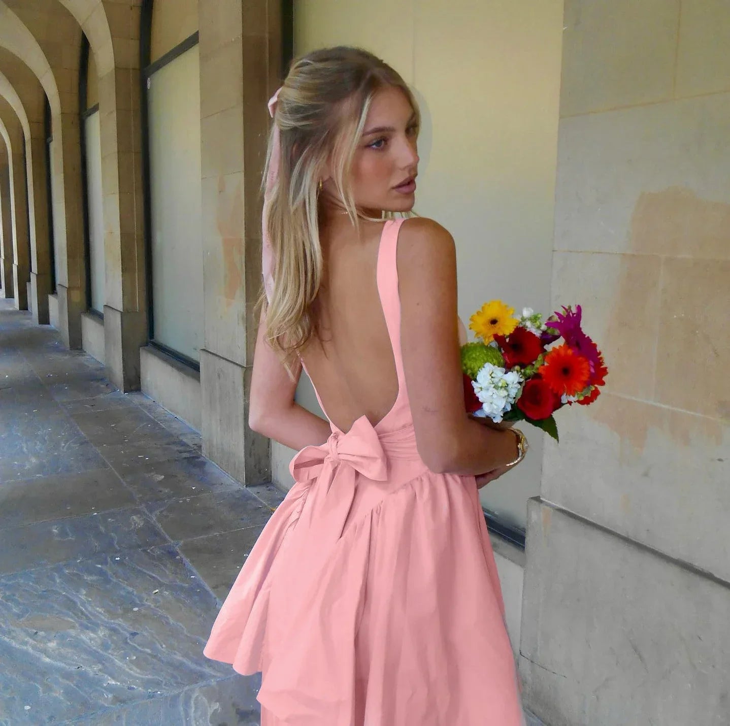 Sexy Backless A-Line Summer Dress with Big Bow - Image 5