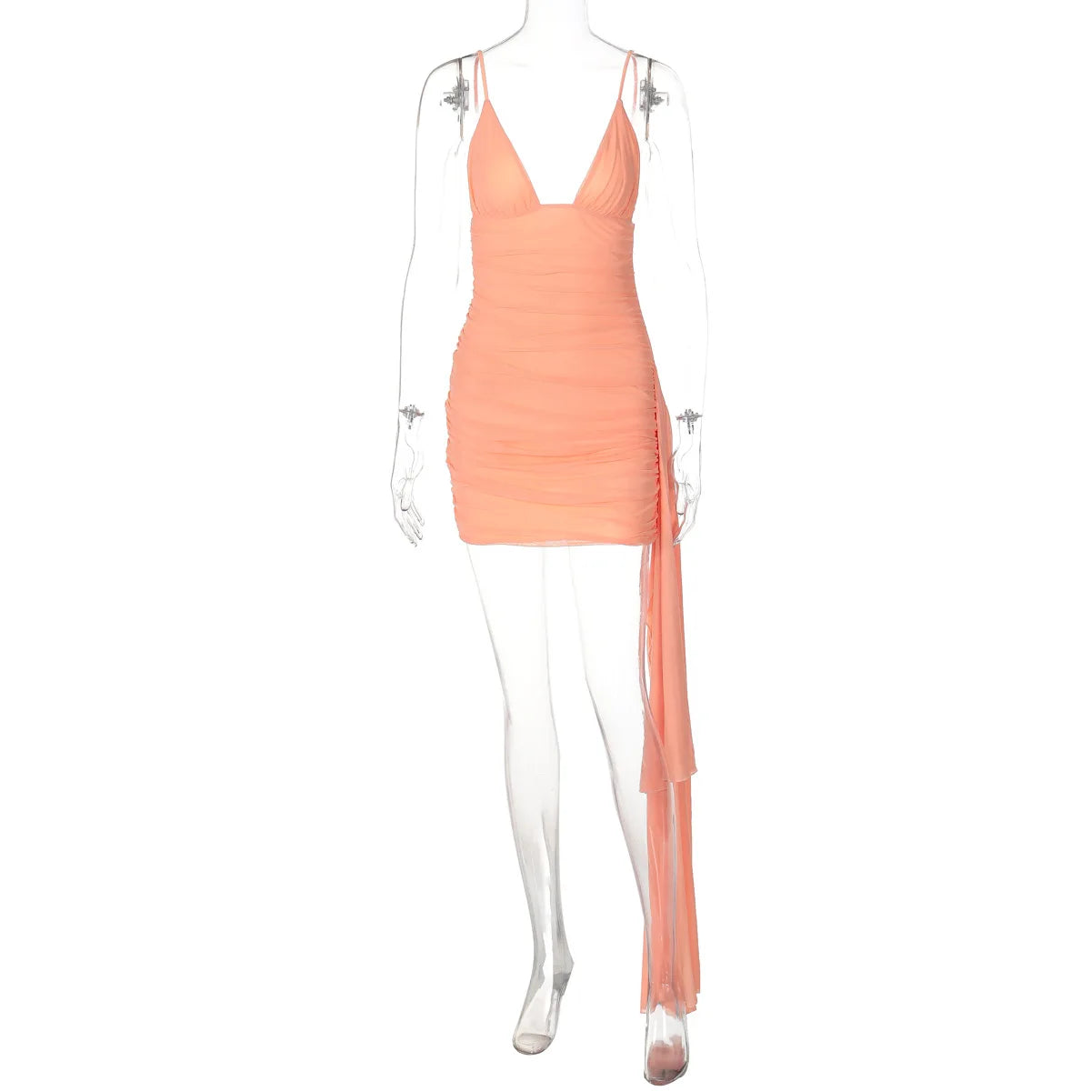 Elegant V-Neck Ruched Bodycon Mini Dress for Women - Image 5