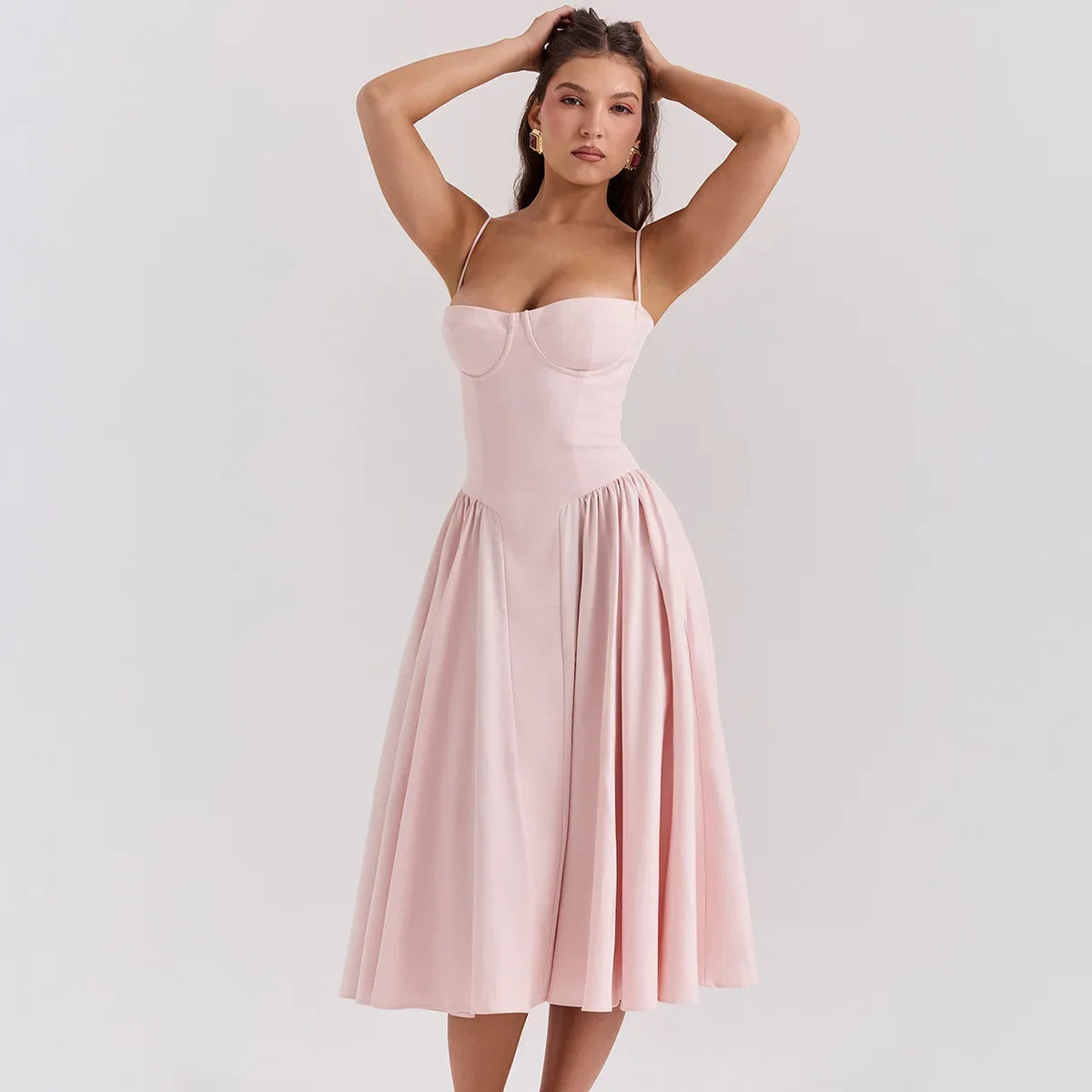 Elegant Pink Spaghetti Strap Midi Dress for Summer - Image 10