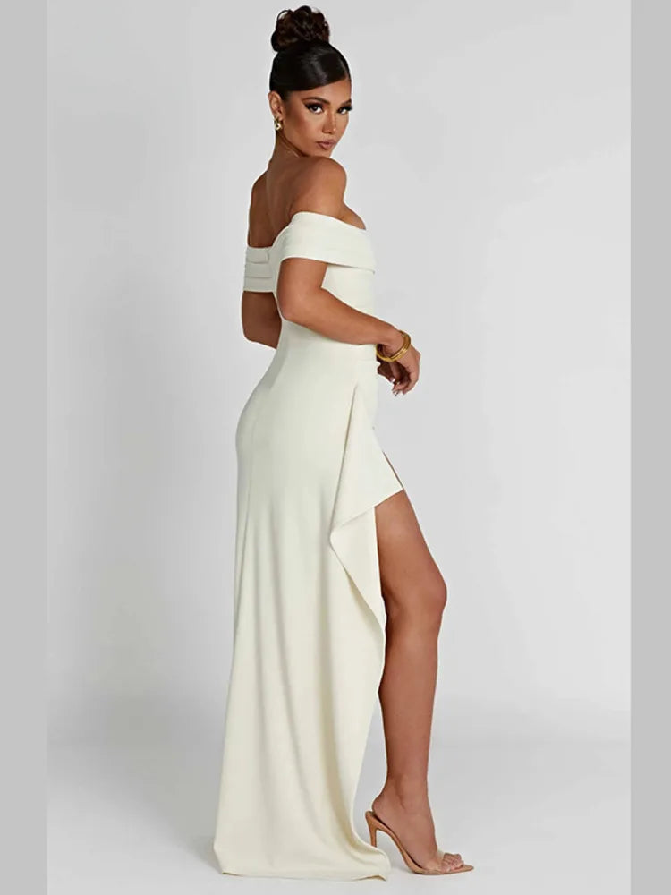 Off-Shoulder Ruffled Thigh-High Split Maxi Dress for Women - Image 5