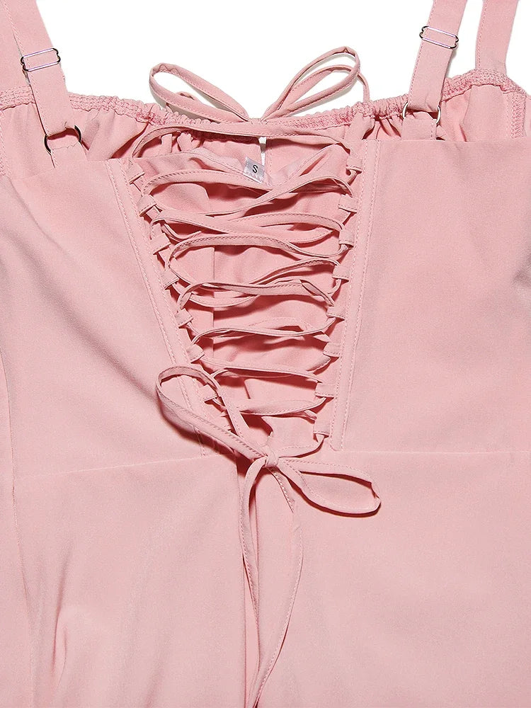 Elegant White Lace-Up Spaghetti Strap A-Line Dress - Image 8