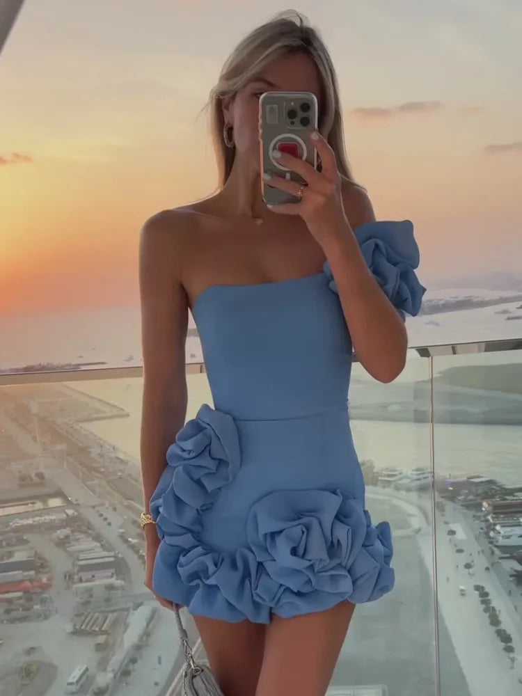 Elegant Strapless 3D Floral Evening Dress for Women - Image 10
