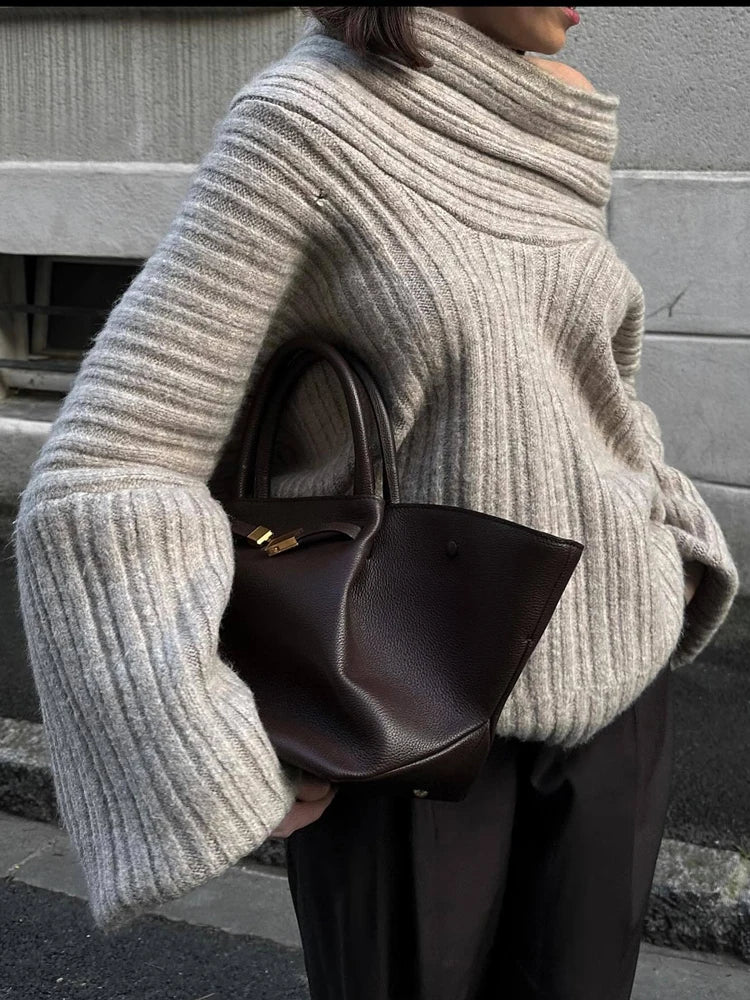 Women's Off-Shoulder Oversized Knit Pullover Sweater - Image 11