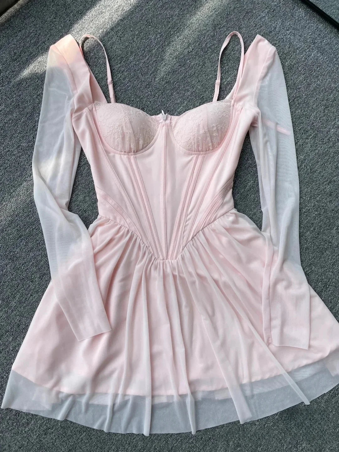 Elegant Pink Mesh Corset A-Line Dress for Parties - Image 7
