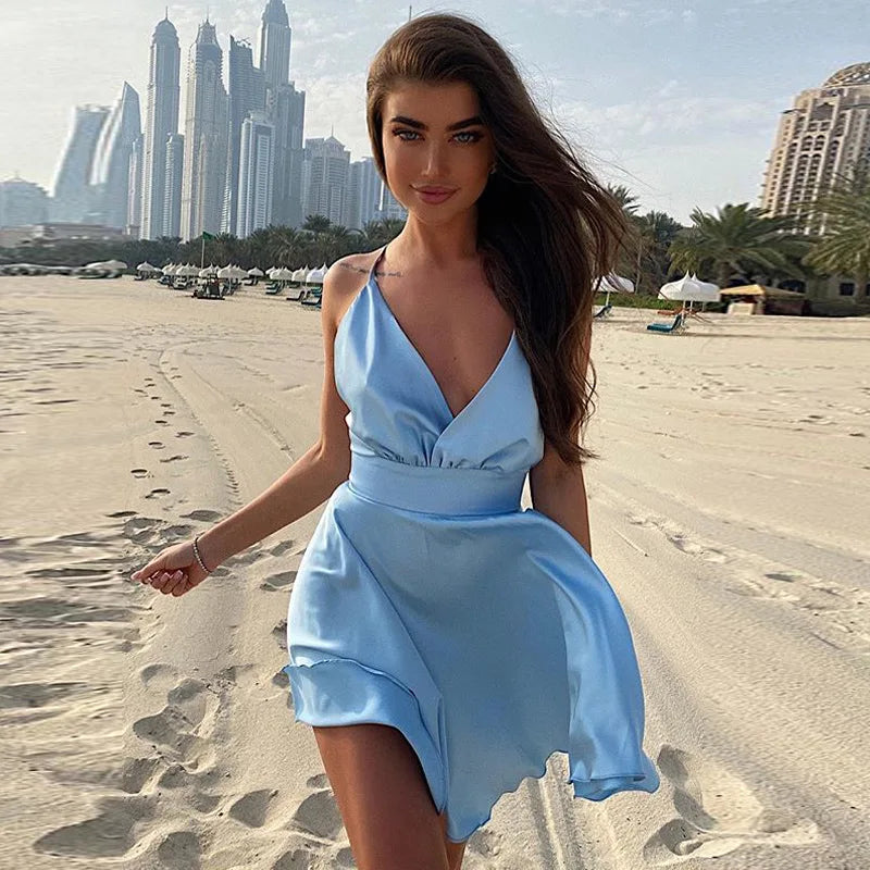 Elegant V-Neck Mini Dress for Summer Party & Club