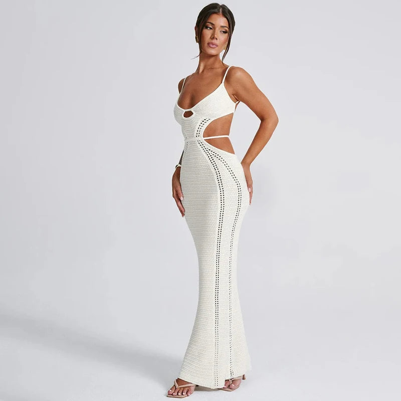 Elegant Hollow Out Spaghetti Strap Backless Bodycon Dress - Image 5