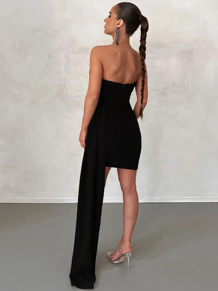 Elegant Ruched Glitter Bodycon Mini Dress for Women - Image 7