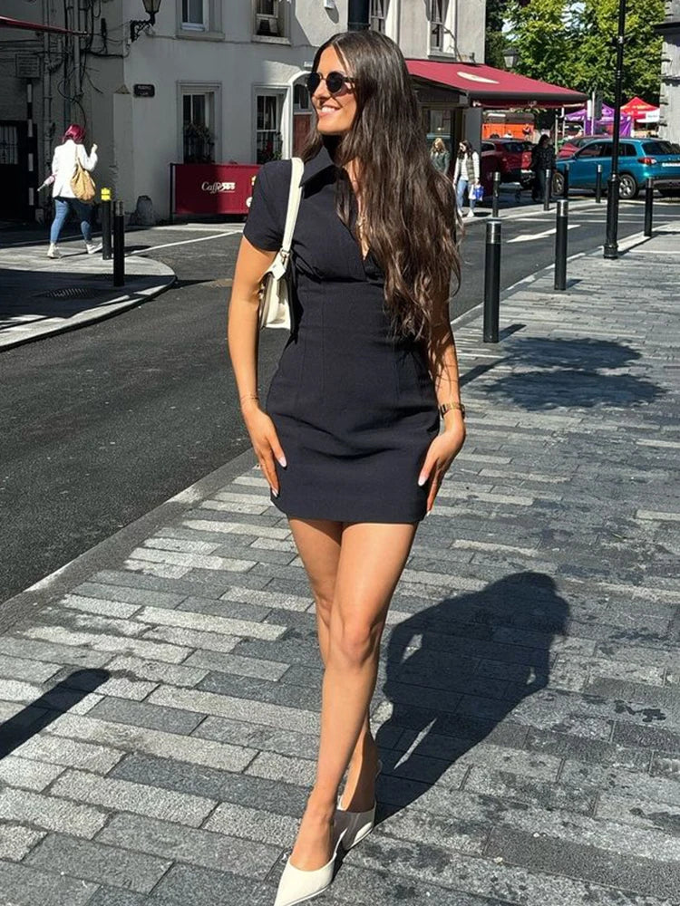 Women's High Waist Slim Mini Dress - Short Sleeve Party Style - Image 8