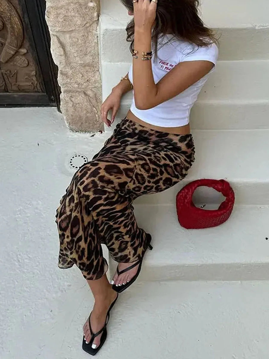 Women's Vintage Leopard Print Maxi Skirt - Fairycore Style - Image 5