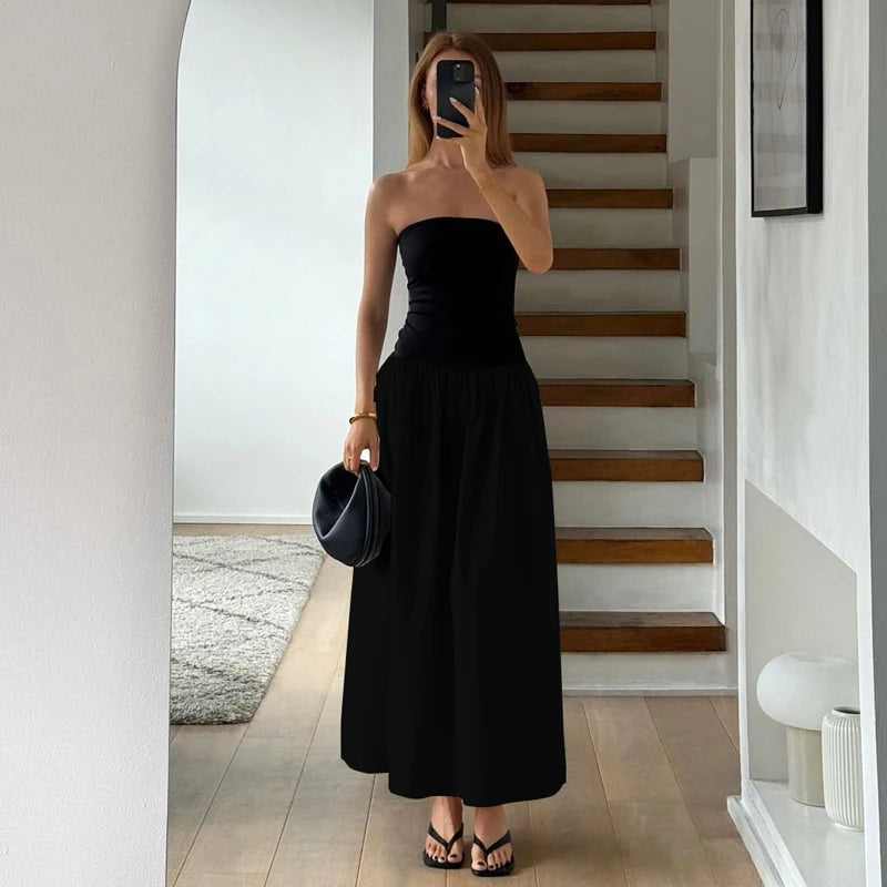 Clash Color Strapless Maxi Dress for Summer Beach Style - Image 9