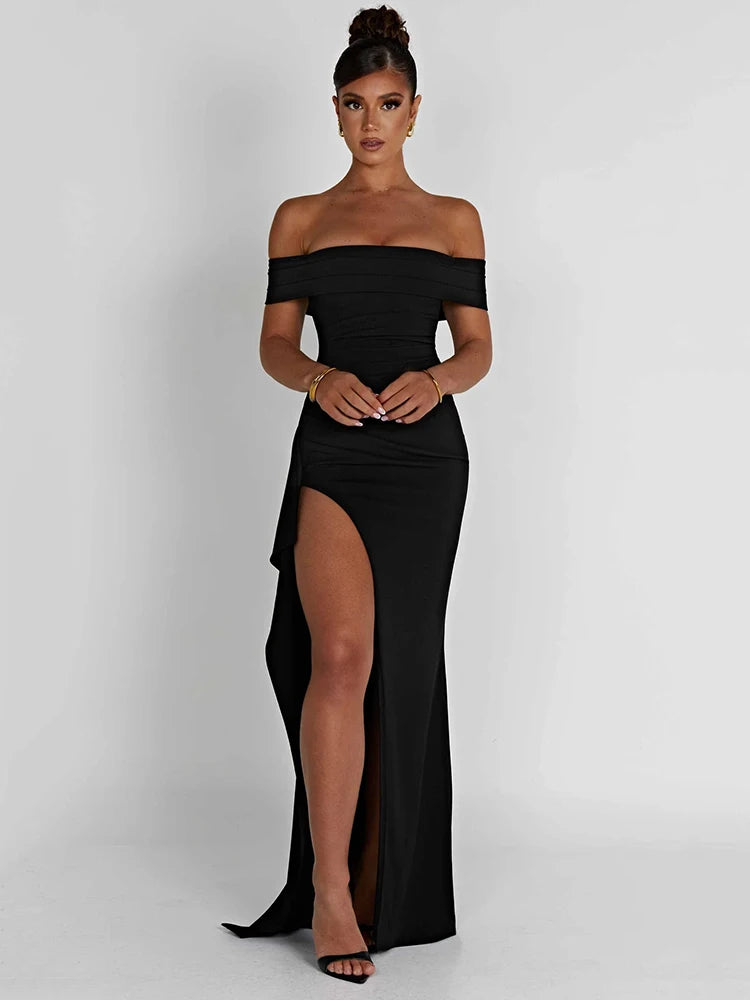 Elegant Off-shoulder High Split Maxi Dress for Women - Image 3