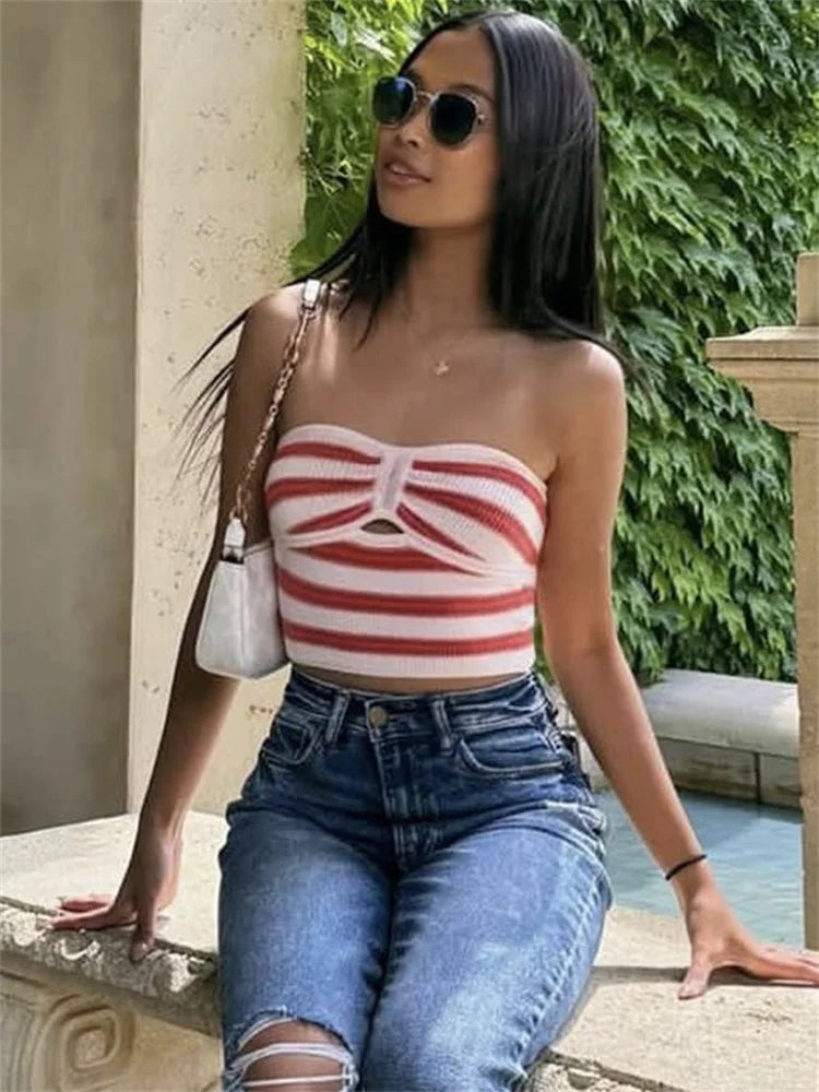 Backless Striped Knit Sweater Tank Top for Women - Image 12