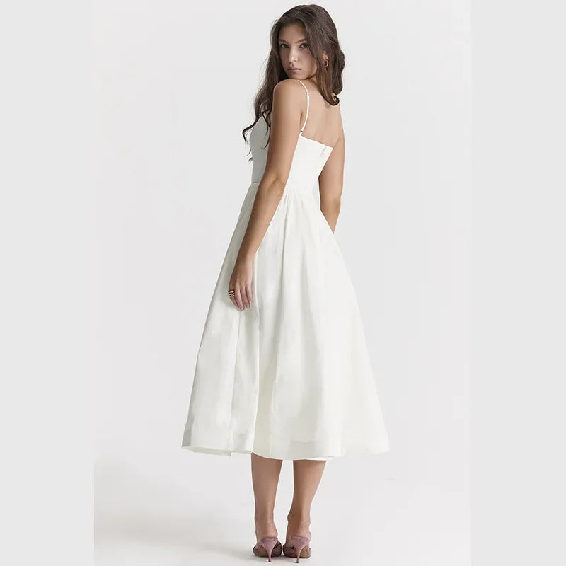 Elegant White Midi Beach Dress with Spaghetti Straps - Image 4