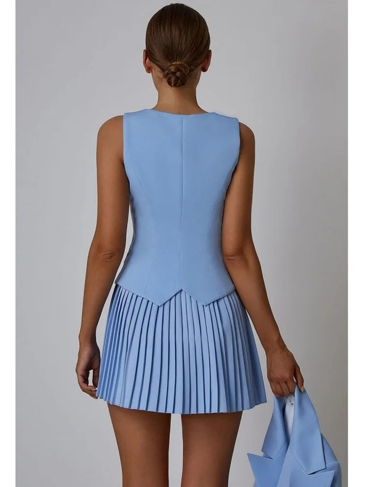 Women’s Slim Pleated Two-Piece Skirt Set Summer Fashion - Image 3