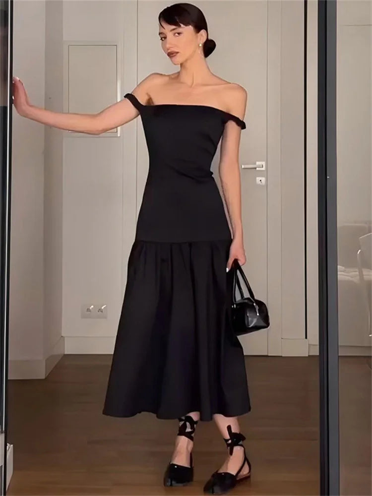 Off-Shoulder Black Slim High Waist Backless Summer Dress - Image 5