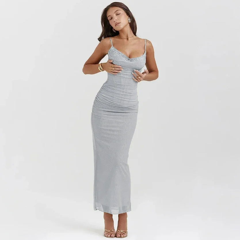 Elegant Rose Spaghetti Strap Maxi Dress for Summer Events - Image 3