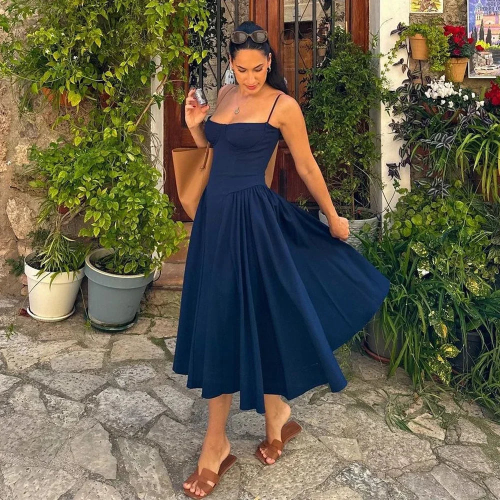 Elegant Midi Spaghetti Strap Dress for Summer Parties - Image 6