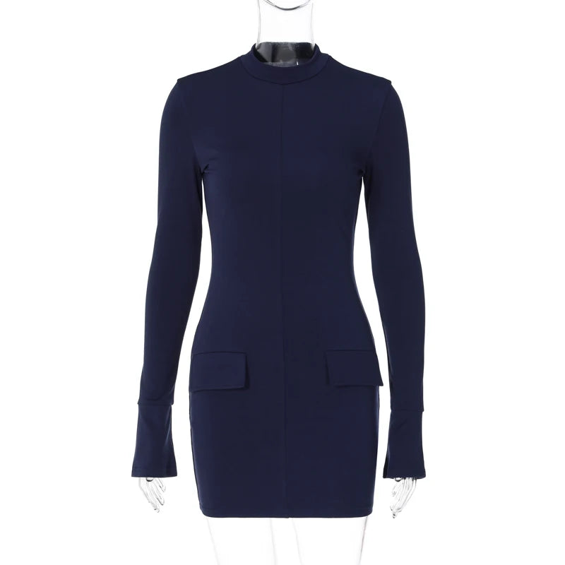 Elegant Patchwork Long Sleeve Mini Dress for Parties - Image 6