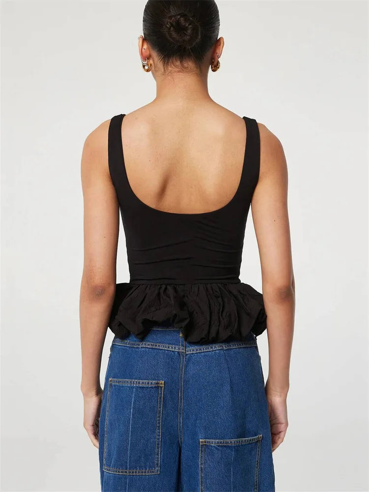 Elegant Black Ruffled Backless Tank Top for Women - Image 6