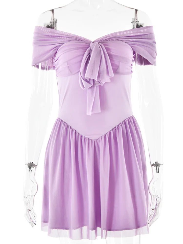 Elegant One Shoulder Mesh Lace-Up Pleated Skirt for Women - Image 7