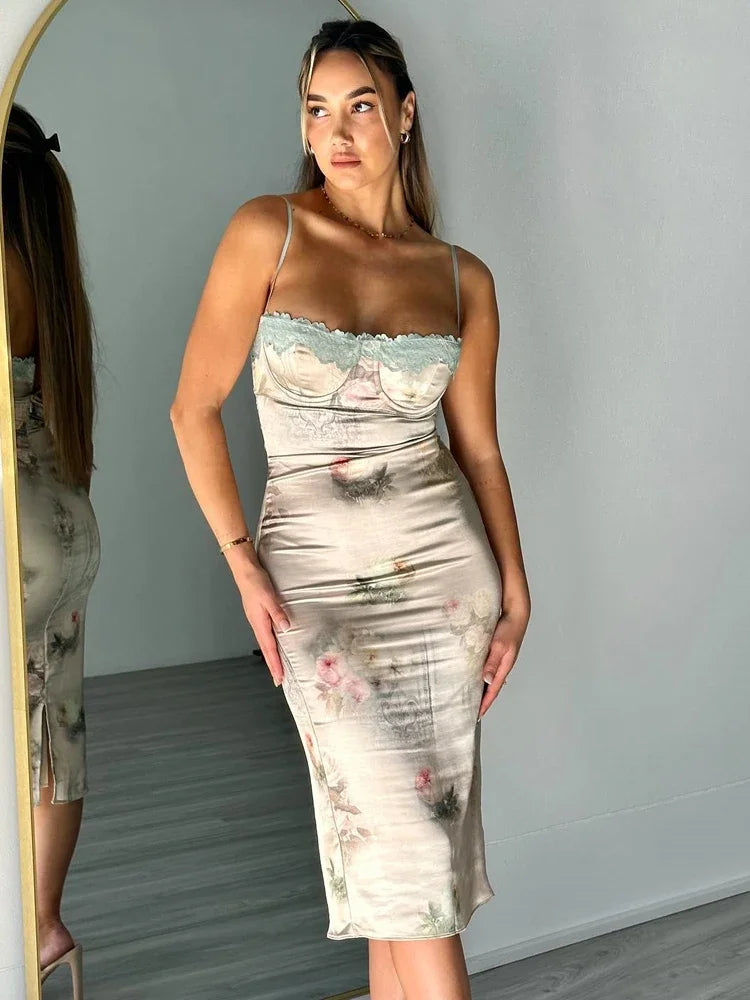 Elegant Floral Midi Bodycon Dress for Summer Parties - Image 6