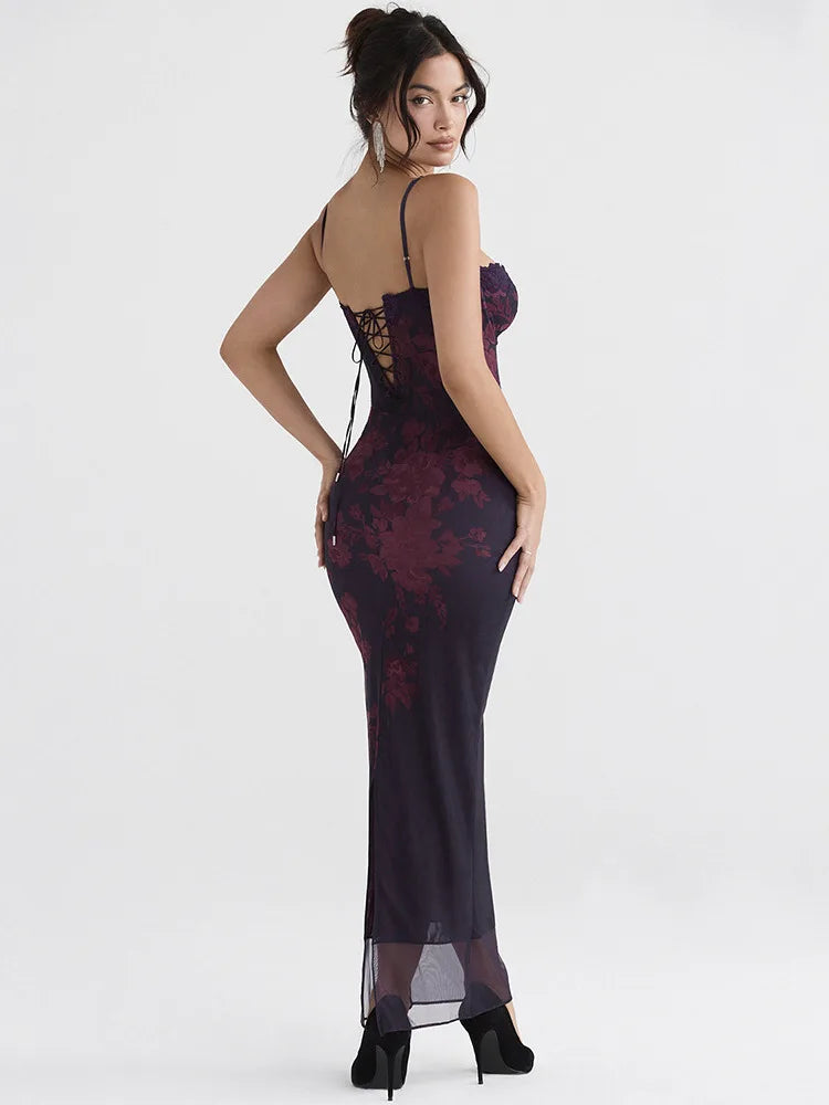 Purple Fishtail Maxi Dress with Spaghetti Straps for Women - Image 6