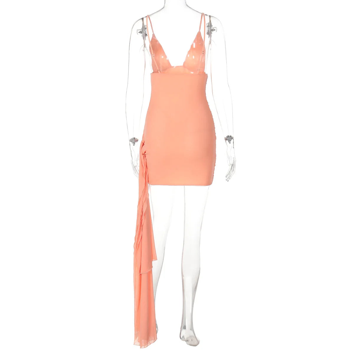 Elegant V-Neck Ruched Bodycon Mini Dress for Women - Image 6